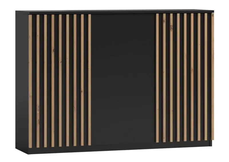 Commode Cikarang 01, Couleur : Noir / Chêne - Dimensions : 100 x 140 x 40 cm (H x L x P)