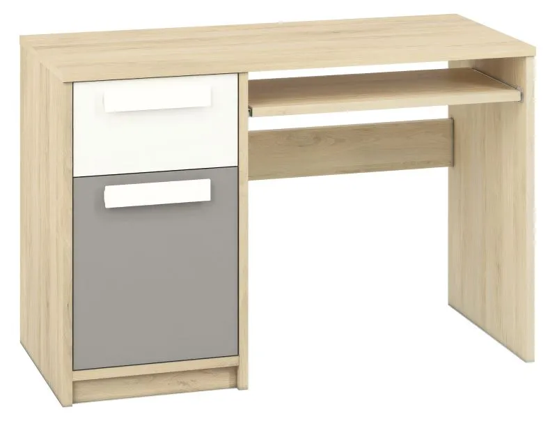 Bureau chambre ado Greeley 14 | 78 x 119 x 55 cm | 1 porte, 1 tiroir, 2 niches | Coloris hêtre, blanc, gris platine