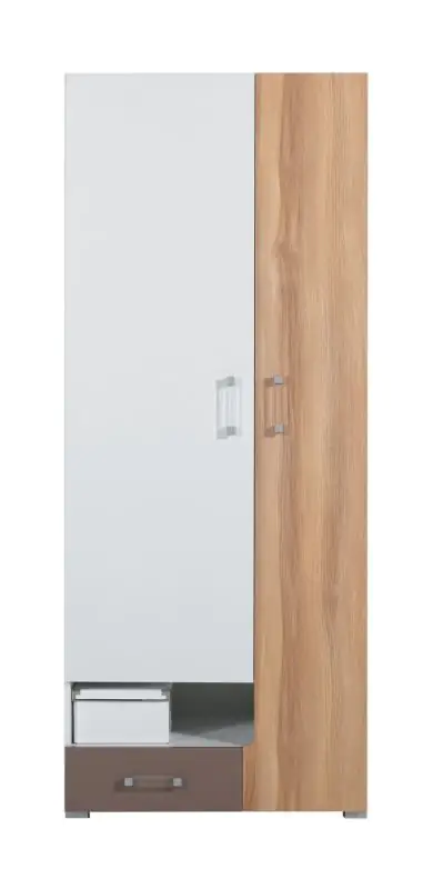 Chambre de jeunesse - "Lian" 03 armoire à portes battantes / penderie, brun clair / blanc / cappuccino - Dimensions : 195 x 80 x 50 cm (H x L x P)