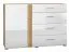 Commode Tullahoma 04, Couleur : Chêne / Blanc brillant - Dimensions : 90 x 134 x 42 cm (h x l x p), avec 1 porte, 4 tiroirs et 2 compartiments