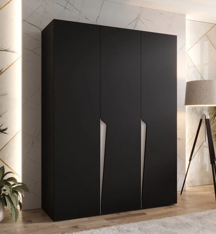 Armoire à portes battantes / Penderie / Couleur : Noir / 3 portes / Poignées : Cachemire / 2 compartiments / 2 tringles à vêtements / Dimensions : 150 x 52 x 202 cm / Fonction Soft-Close