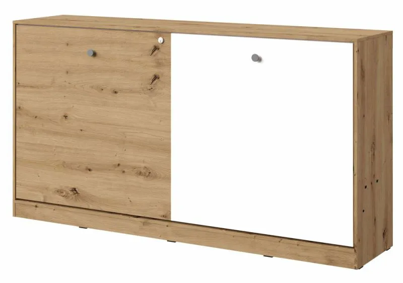 Lit escamotable horizontal Sirte 16 | Chêne, Blanc, Gris mat | Couchage 90 x 200 cm | Gain de place