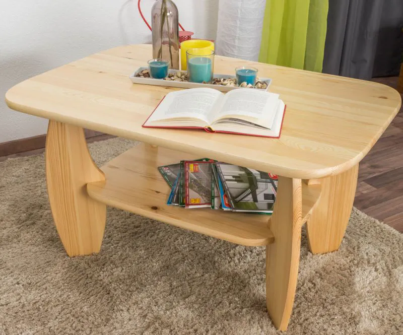 Table basse en pin massif naturel 005 | 60 x 110 x 75 cm | Design moderne | Rangement pratique