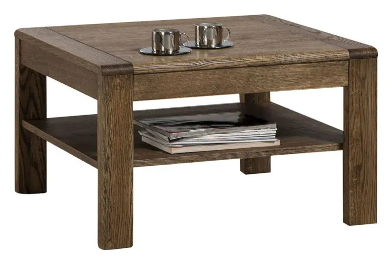 Table basse Fazenda 23 | Chêne partiellement massif | Finition brun foncé | 75 x 75 x 45 cm