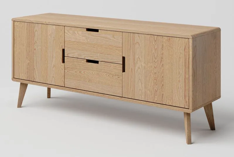 Meuble TV bas en chêne massif naturel Aurornis 59 | Design moderne | 64 x 142 x 40 cm