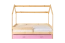 Lit d'enfant / Lit maison en pin massif, nature D3, tiroir : rose, sommier à lattes inclus - Surface de couchage : 80 x 160 cm (l x L)