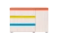 Chambre d'enfant - Commode Peter 03, Couleur : Pin Blanc / Orange / Jaune / Turquoise - Dimensions : 84 x 126 x 44 cm (H x L x P)