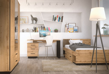 Chambre complète 3 pièces Trevalli | Chêne et noir | Design moderne | Montage facile