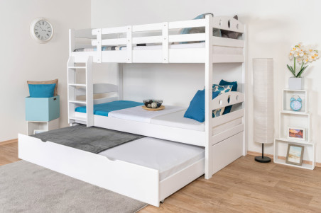 Lits superposés pour adultes "Easy Premium Line" K18/h avec couchage et 2 caches, Tête de lit ajourée, Hêtre massif blanc - Couchage : 90 x 200 cm, Séparable