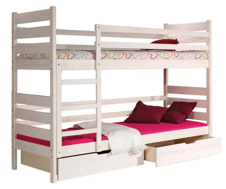 Lit d'enfant / lit superposé Milo 19 avec 2 tiroirs, couleur : blanc,  solide, couchette : 80 x